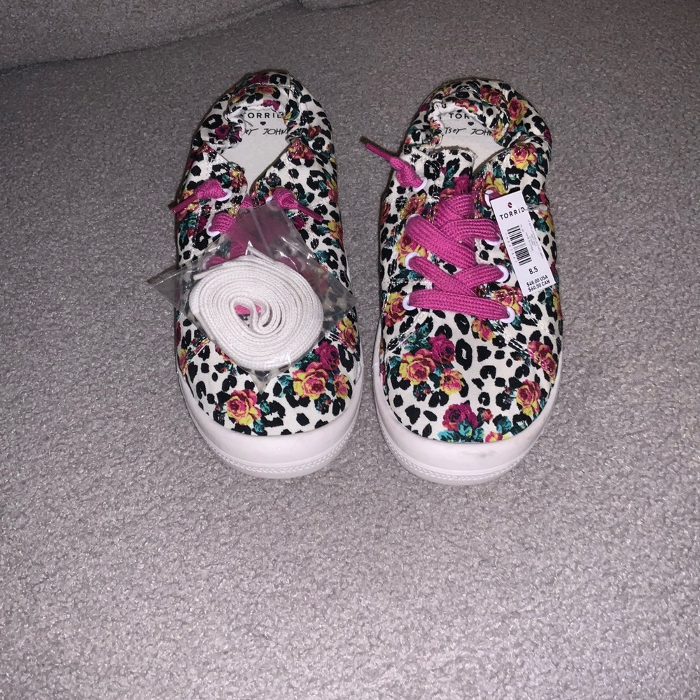 Torrid Floral and Leopard Print Sneakers with Pink Laces